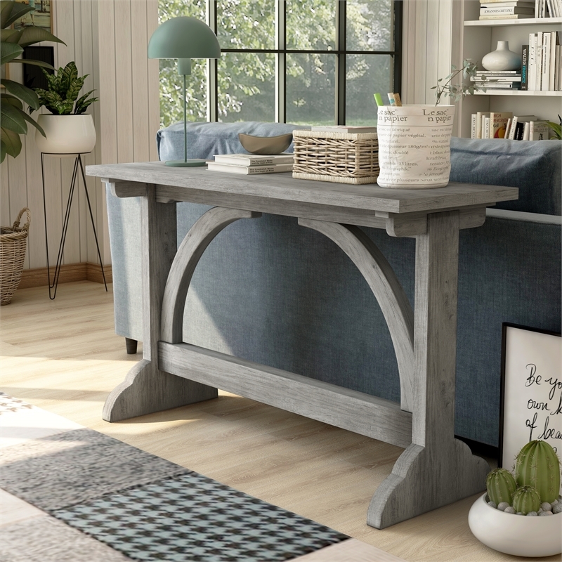 Bowery Hill Particle Board Reclaimed Oak Console Table Rectangular Arch Accents 47.24