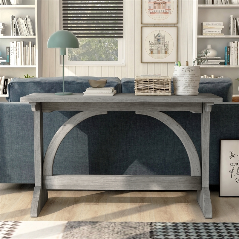Bowery Hill Particle Board Reclaimed Oak Console Table Rectangular Arch Accents 47.24