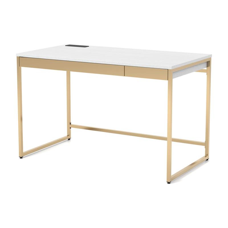 Bowery Hill Metal White Writing Desk Rectangular Built-in USB Port 48