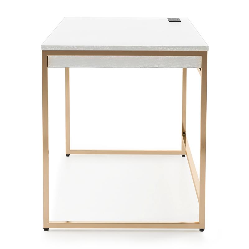 Bowery Hill Metal White Writing Desk Rectangular Built-in USB Port 48