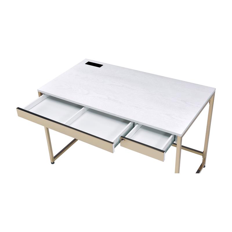 Bowery Hill Metal White Writing Desk Rectangular Built-in USB Port 48