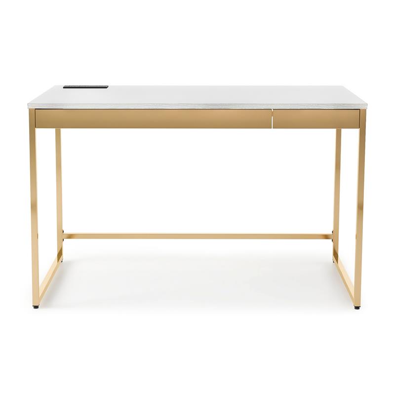 Bowery Hill Metal White Writing Desk Rectangular Built-in USB Port 48