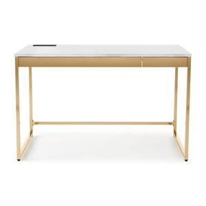 Bowery Hill Metal White Writing Desk Rectangular Built-in USB Port 48&quot x 26&quot x 30.25&quot Unassembled