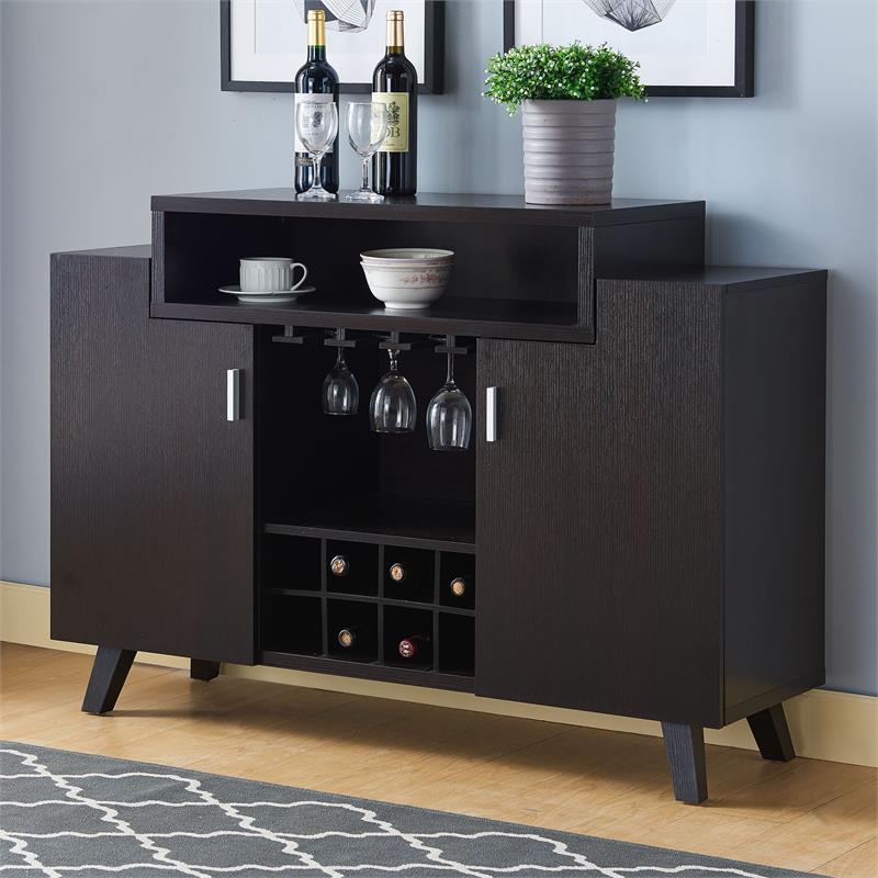 Bowery Hill Mid-century Wood Wine Storage Buffet in Cappuccino