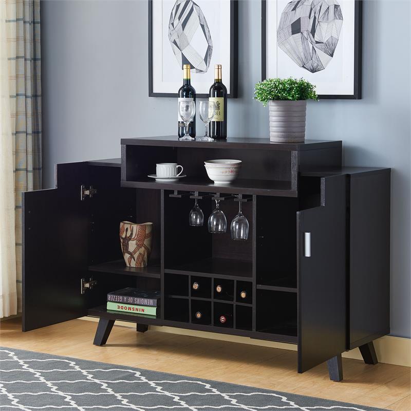 Bowery Hill Mid-century Wood Wine Storage Buffet in Cappuccino