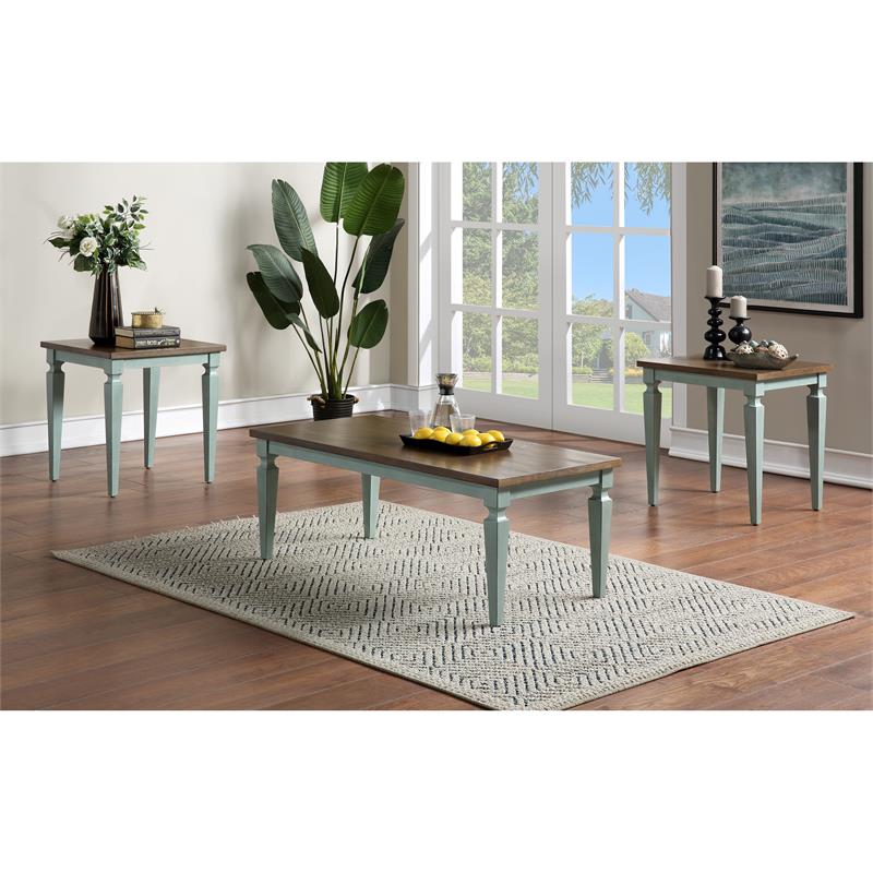 Bowery Hill MDF Antique Blue Coffee Table Set Rectangular Two-Tone 48