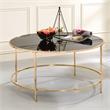 Bowery Hill Contemporary Glass Top Round Coffee Table in Gold