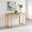 Bowery Hill Glass Gold Console Table Rectangular Geometric Base 52
