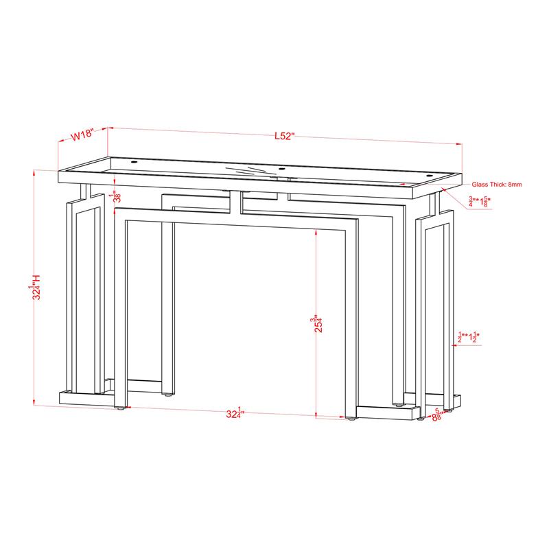 Bowery Hill Glass Gold Console Table Rectangular Geometric Base 52