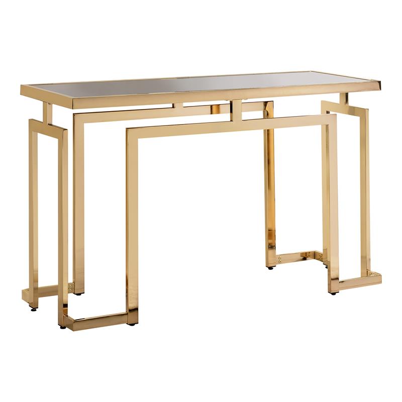 Bowery Hill Glass Gold Console Table Rectangular Geometric Base 52