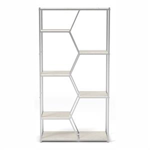 Bowery Hill Modern Metal 7-Shelf Bookcase in Chrome and White