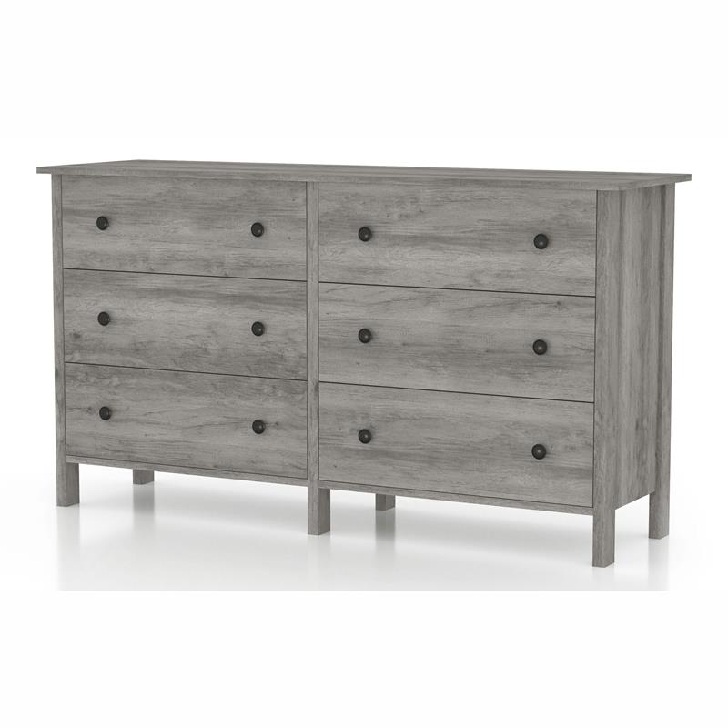 Bowery Hill Transitional Wood 6-Drawer Dresser in Gray Oak