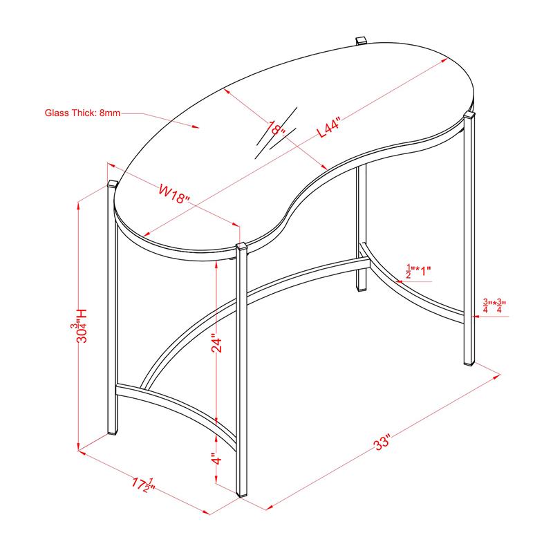 Bowery Hill Glass Gold Console Table Rectangular Unassembled
