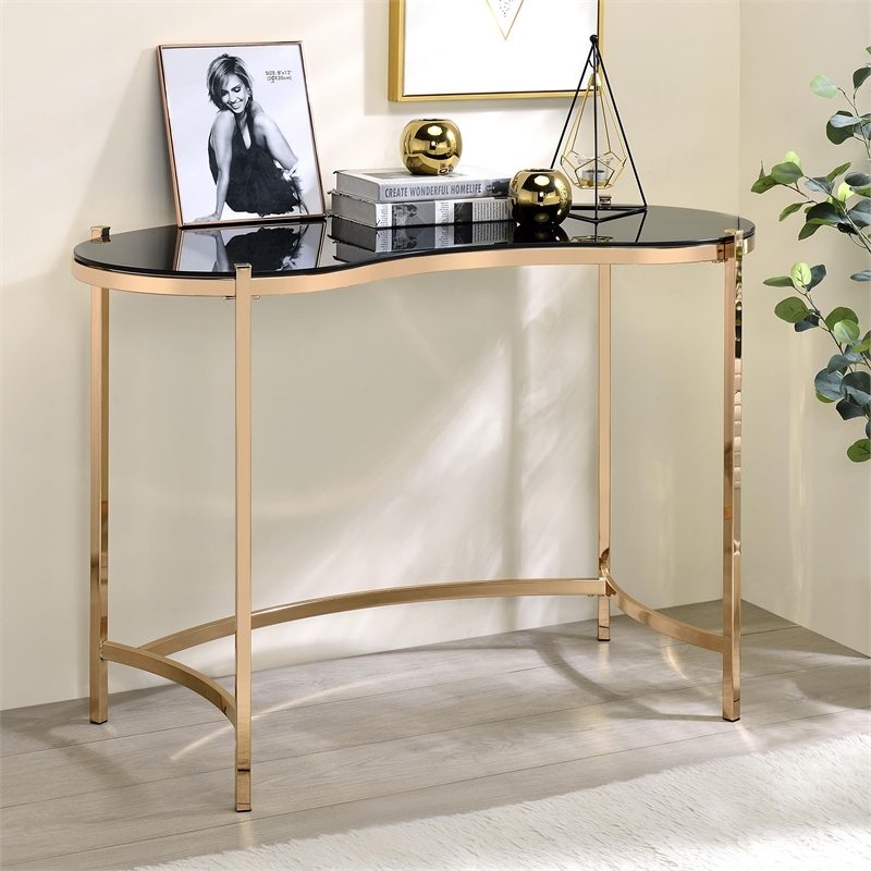 Bowery Hill Glass Gold Console Table Rectangular Unassembled