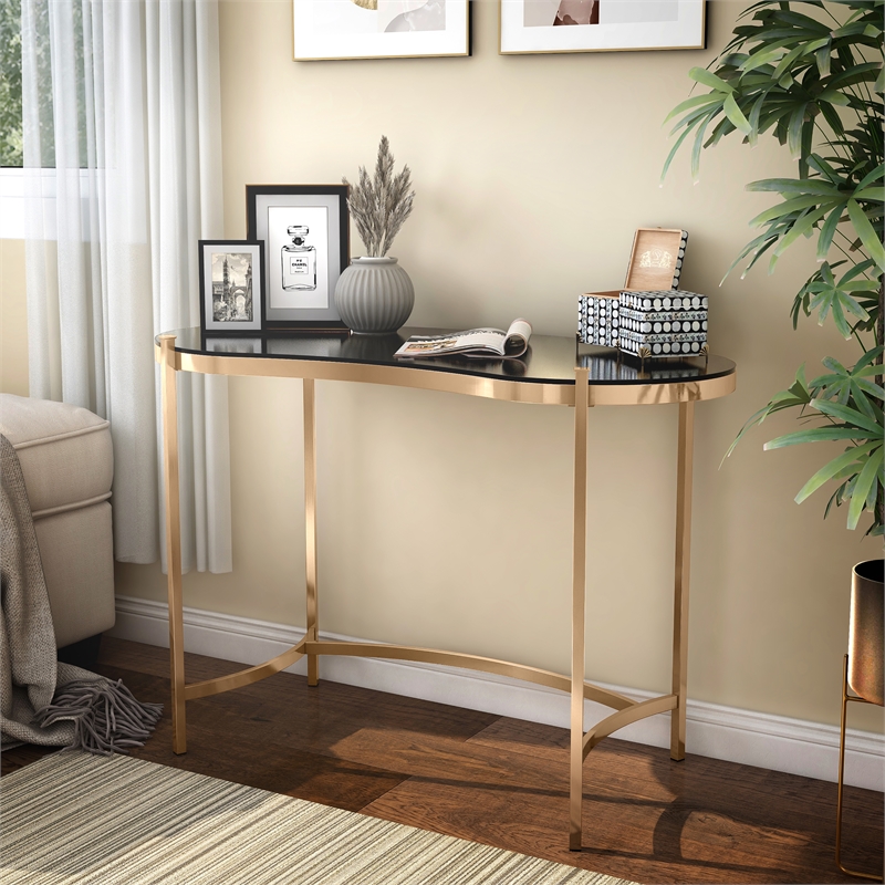 Bowery Hill Glass Gold Console Table Rectangular Unassembled