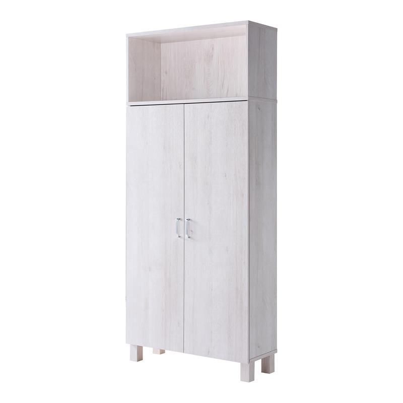 Bowery Hill 5 Shelves & 2 Doors Contemporary Wood Pantry in White Oak