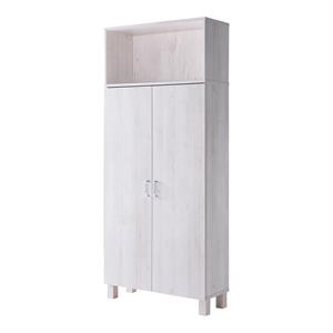 Bowery Hill 5 Shelves & 2 Doors Contemporary Wood Pantry in White Oak