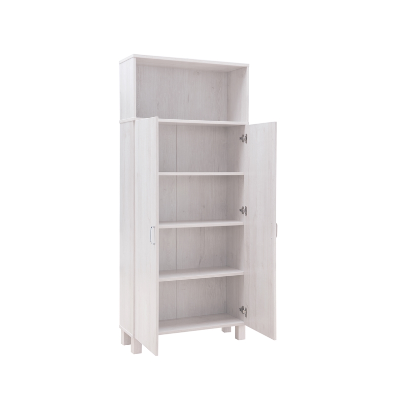 Bowery Hill 5 Shelves & 2 Doors Contemporary Wood Pantry in White Oak