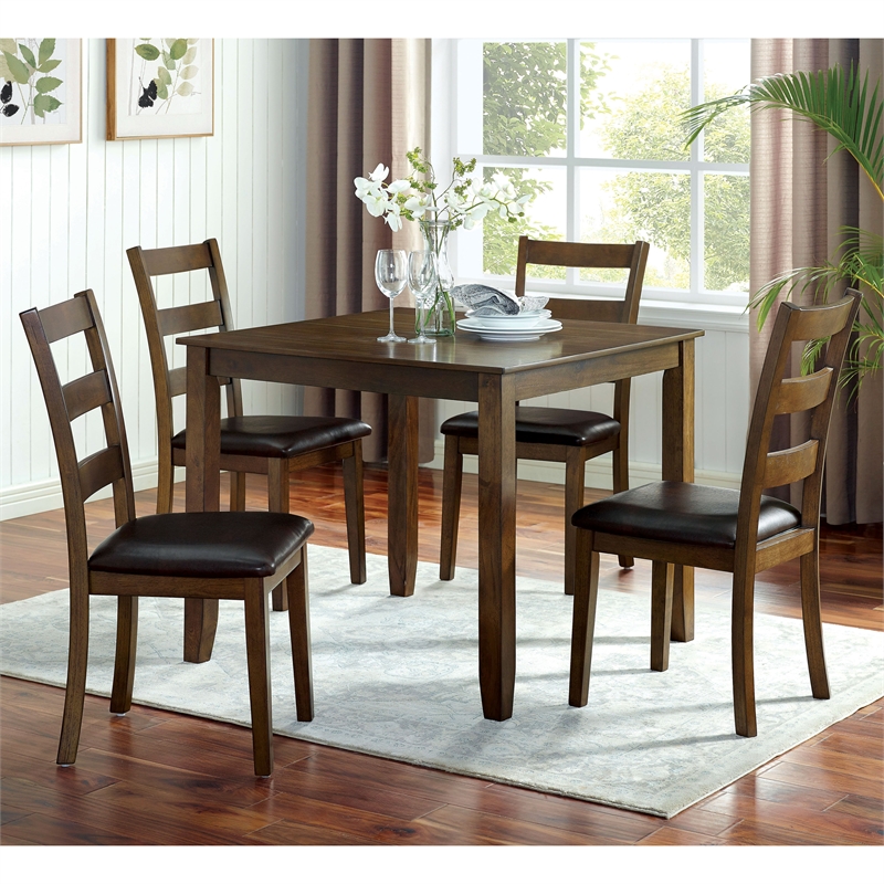 Bowery Hill Transitional Wood 5-Piece Dining Table Set in Walnut