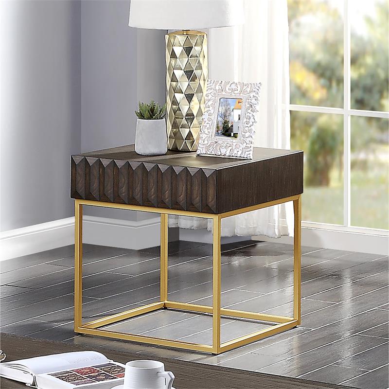 Bowery Hill Contemporary Metal 1-Drawer End Table in Walnut