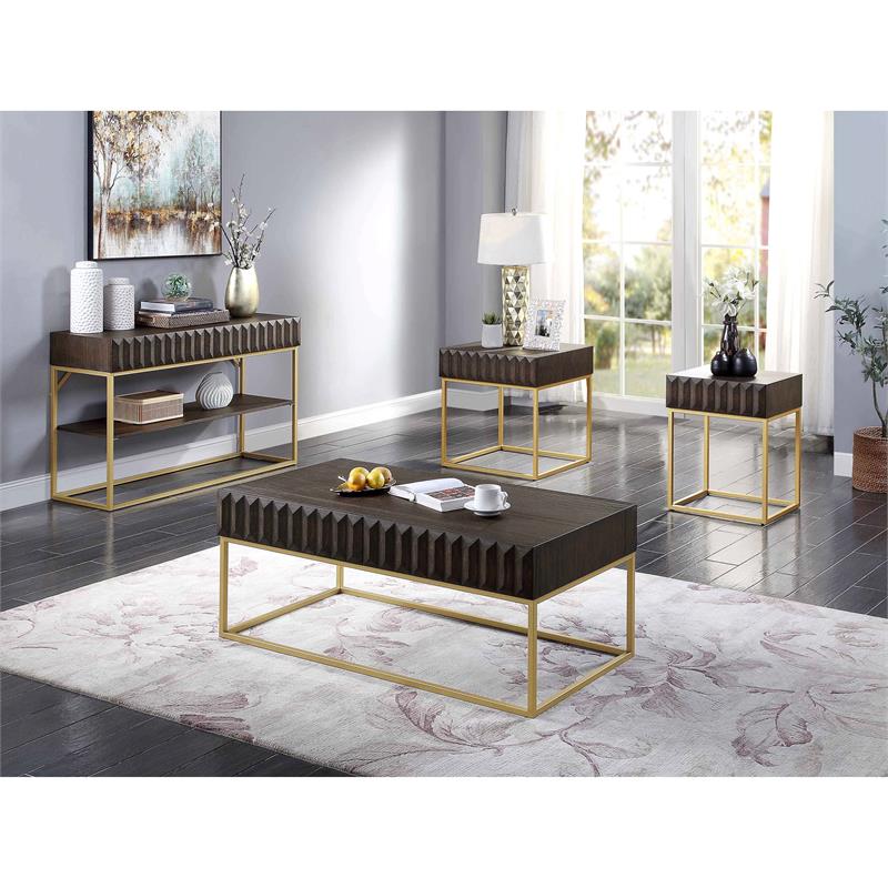 Bowery Hill Contemporary Metal 1-Drawer End Table in Walnut