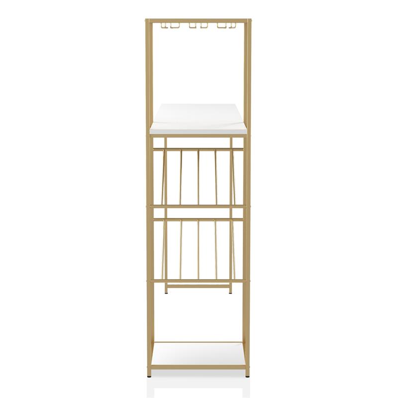 Bowery Hill Contemporary Metal Bar Table with Wine Shelf in Gold