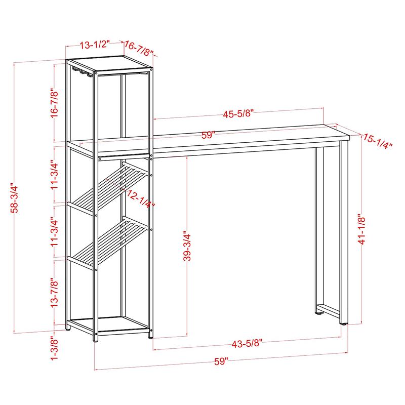 Bowery Hill Contemporary Metal Bar Table with Wine Shelf in Gold