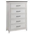 Bowery Hill Coastal 5 Drawer Wood Chest in White with Gray Top