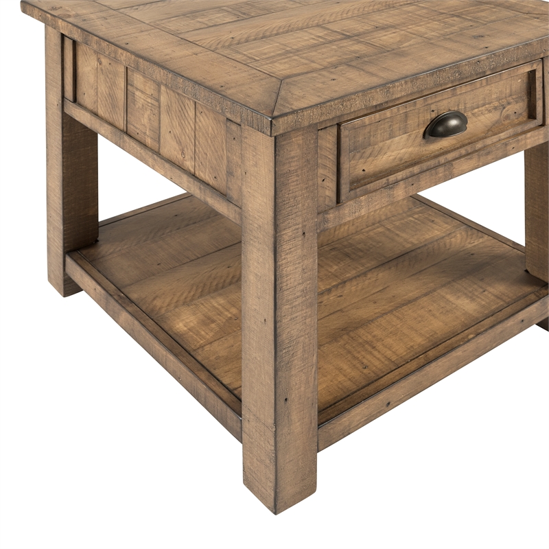 Bowery Hill 1 Drawer Farmhouse Solid Wood End Table in Brown