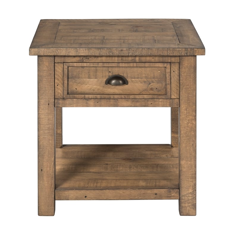 Bowery Hill 1 Drawer Farmhouse Solid Wood End Table in Brown