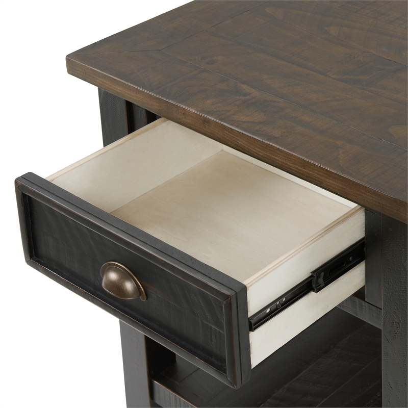 Bowery Hill Farmhouse Solid Wood 1 Drawer End Table in Black and Brown