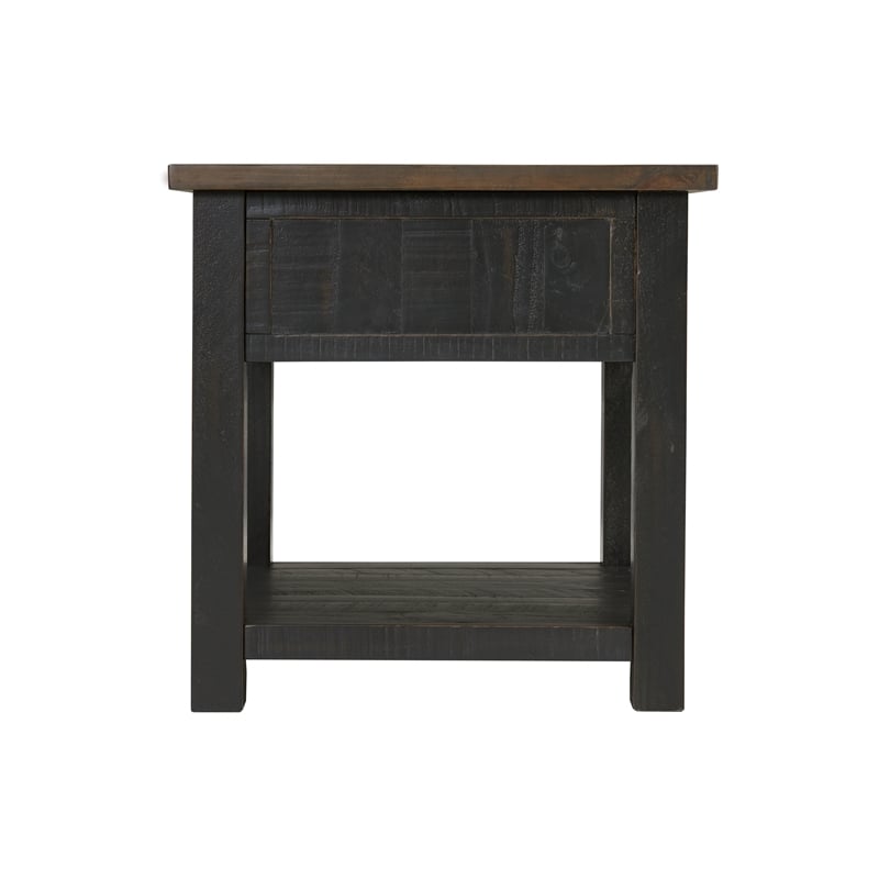 Bowery Hill Farmhouse Solid Wood 1 Drawer End Table in Black and Brown