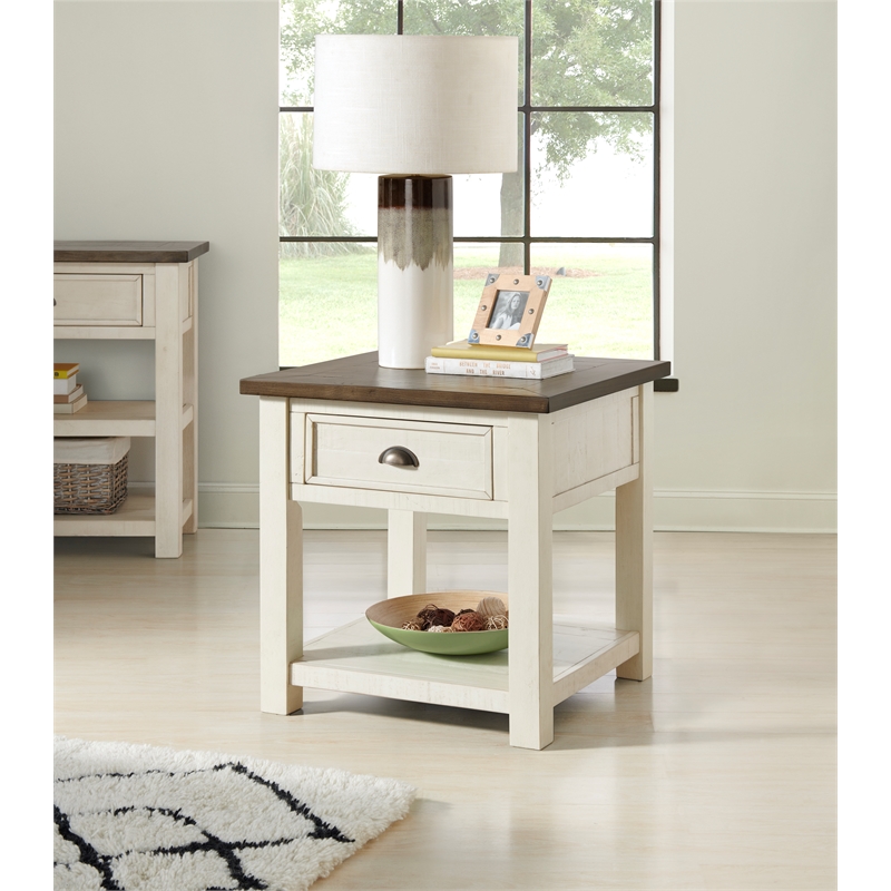Bowery Hill Solid Wood Cream White and Brown End Table Rectangular Storage 24