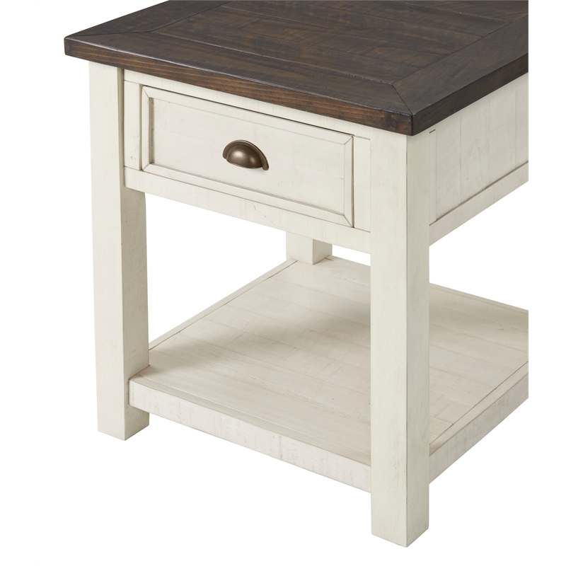 Bowery Hill Solid Wood Cream White and Brown End Table Rectangular Storage 24