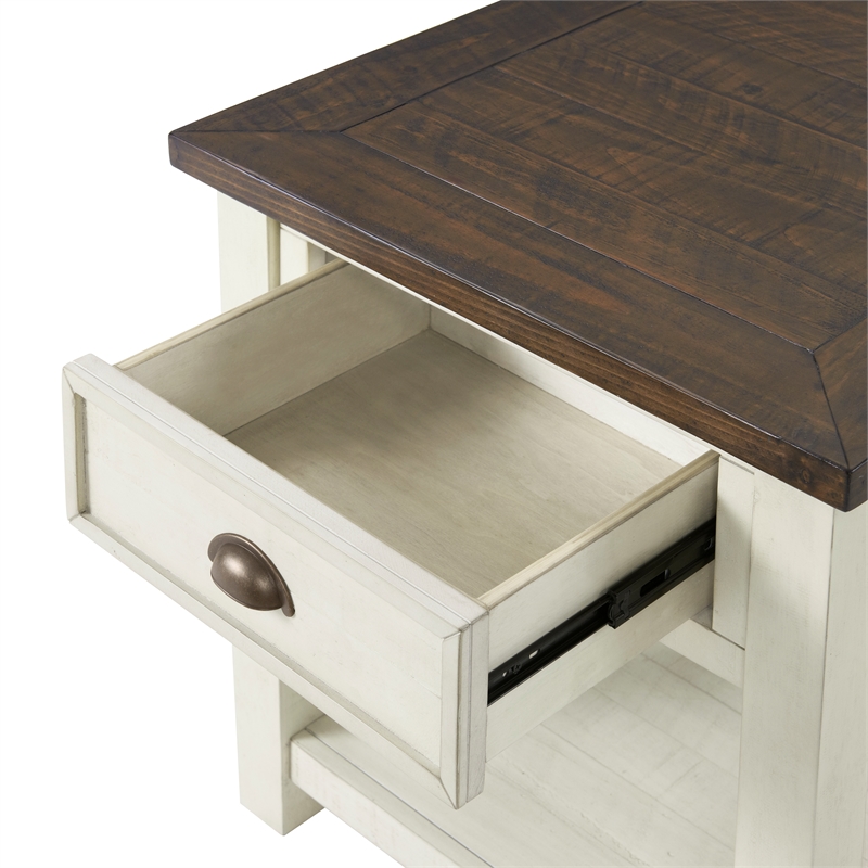Bowery Hill Solid Wood Cream White and Brown End Table Rectangular Storage 24