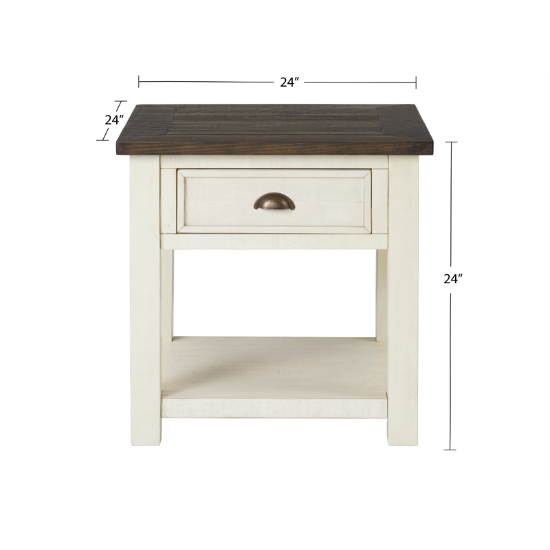 Bowery Hill Solid Wood Cream White and Brown End Table Rectangular Storage 24