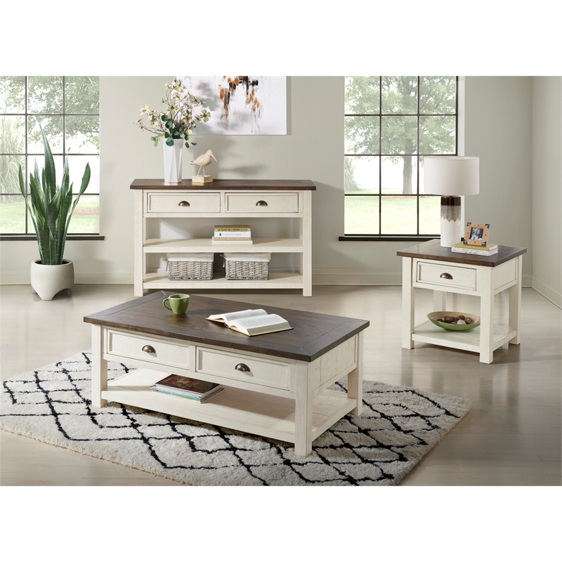 Bowery Hill Solid Wood Cream White and Brown End Table Rectangular Storage 24