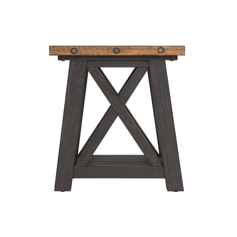 Bowery Hill Farmhouse Solid Wood End Table in Black Stain and Natural