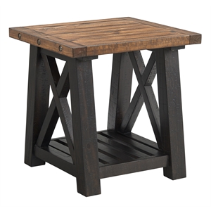 Bowery Hill Farmhouse Solid Wood End Table in Black Stain and Natural