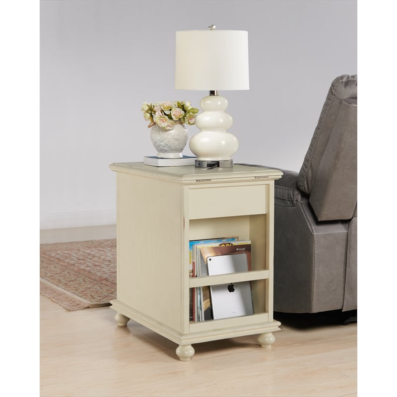 Bowery Hill Traditional Chairside Wood Table in Antique White