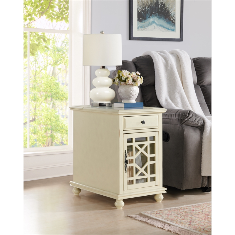 Bowery Hill Traditional Chairside Wood Table in Antique White