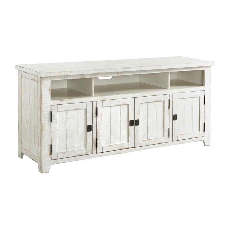 Bowery Hill Pine Wood Antique White TV Stand Rectangular Adjustable 65