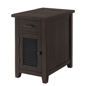 Bowery Hill Farmhouse Solid Wood Chairside Table with Power in Espresso