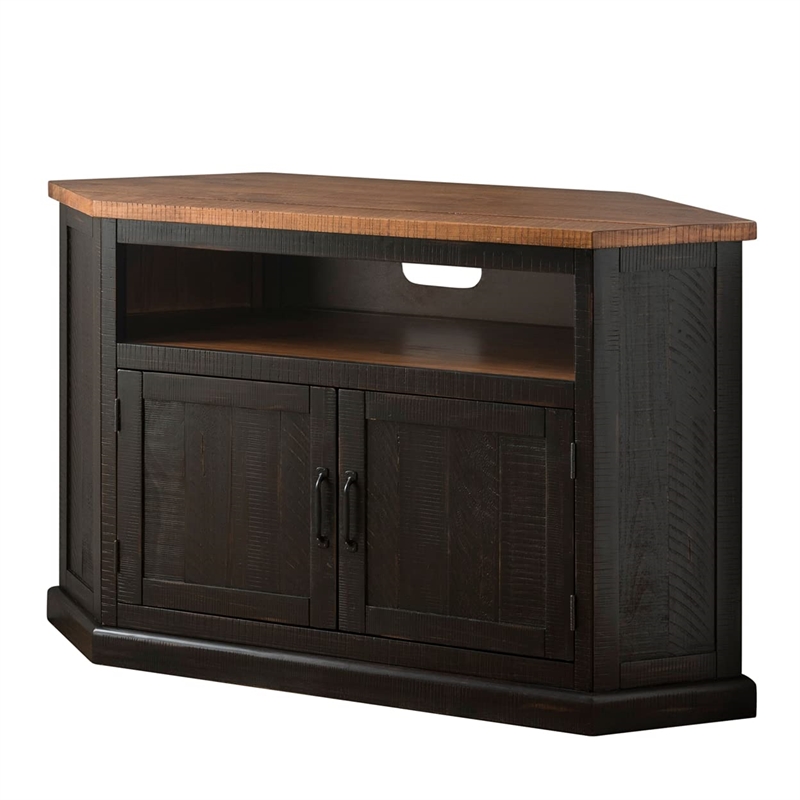 Bowery Hill Solid Wood Antique Black TV Stand Corner Design 50