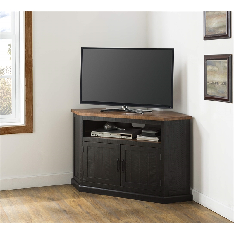 Bowery Hill Solid Wood Antique Black TV Stand Corner Design 50