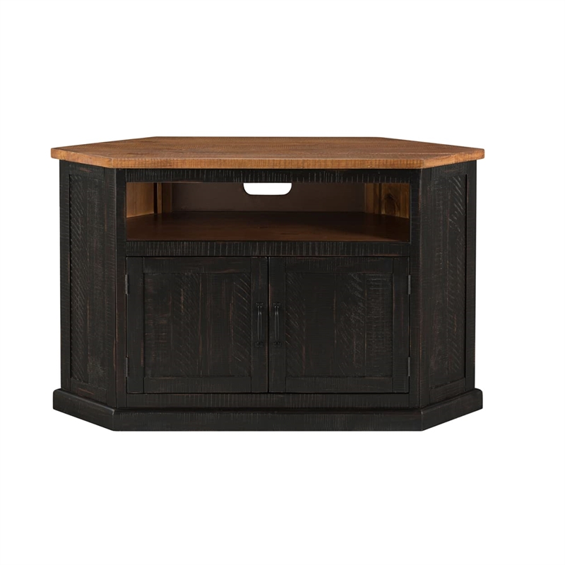 Bowery Hill Solid Wood Antique Black TV Stand Corner Design 50