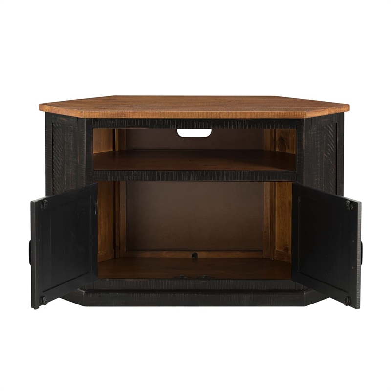 Bowery Hill Solid Wood Antique Black TV Stand Corner Design 50