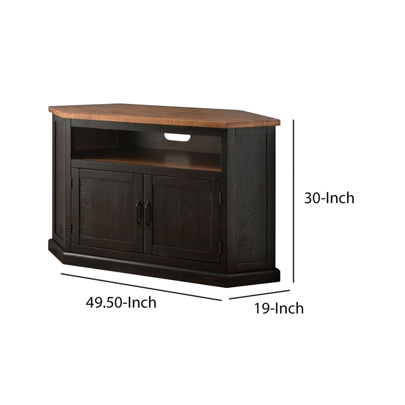 Bowery Hill Solid Wood Antique Black TV Stand Corner Design 50