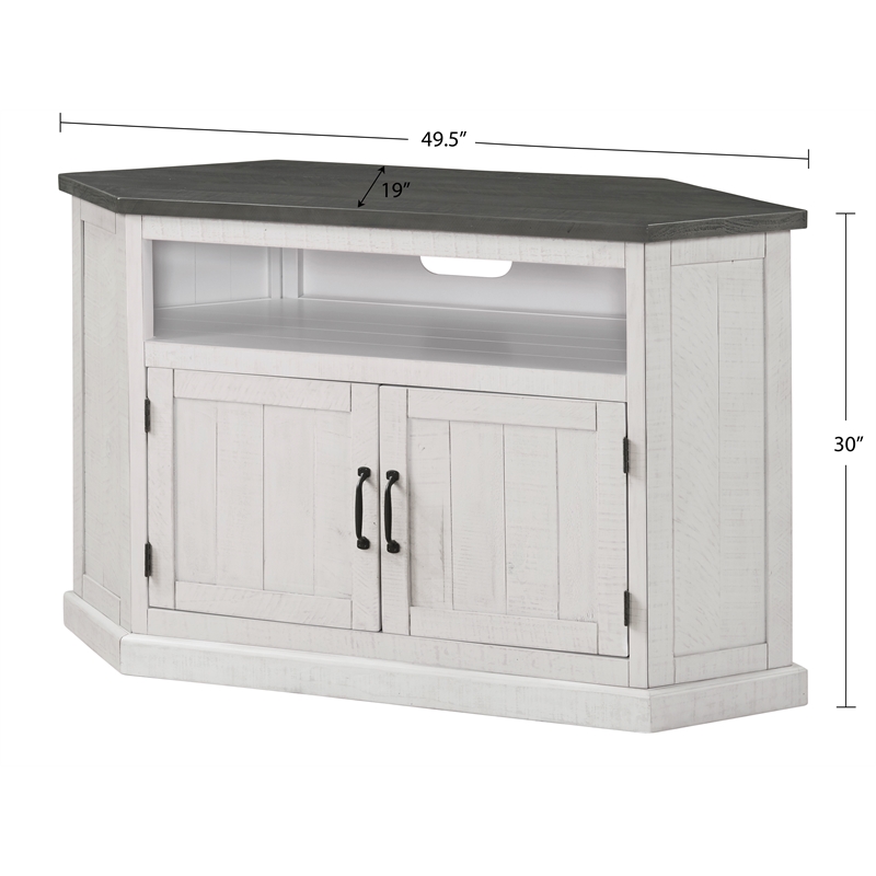 Bowery Hill Solid Wood White TV Stand Corner Lightning Fast Assembly 50