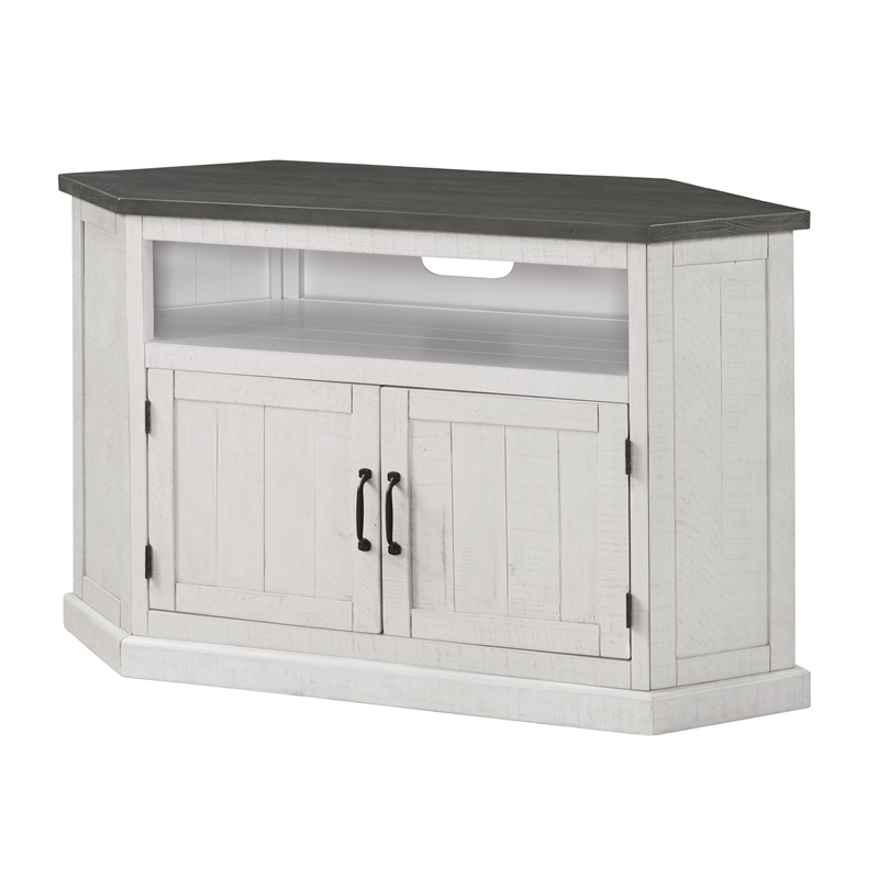Bowery Hill Solid Wood White TV Stand Corner Lightning Fast Assembly 50